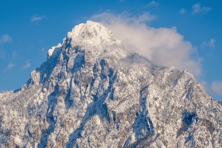 mountain, peak, clouds